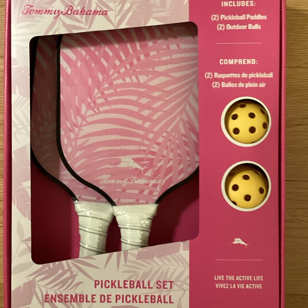 Tommy Bahama Pink Pickleball Set with Yellow Balls